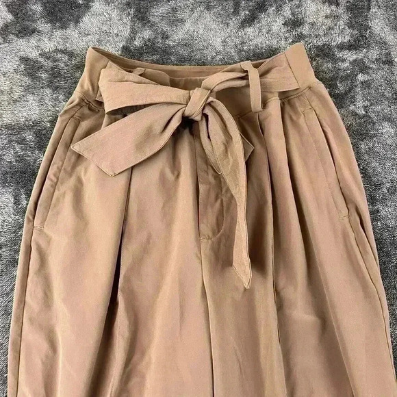 Athleta High-Rise Cardiff Pants Cuffed Pleated Belted Women's 10 Brown Pockets - Picture 2 of 12